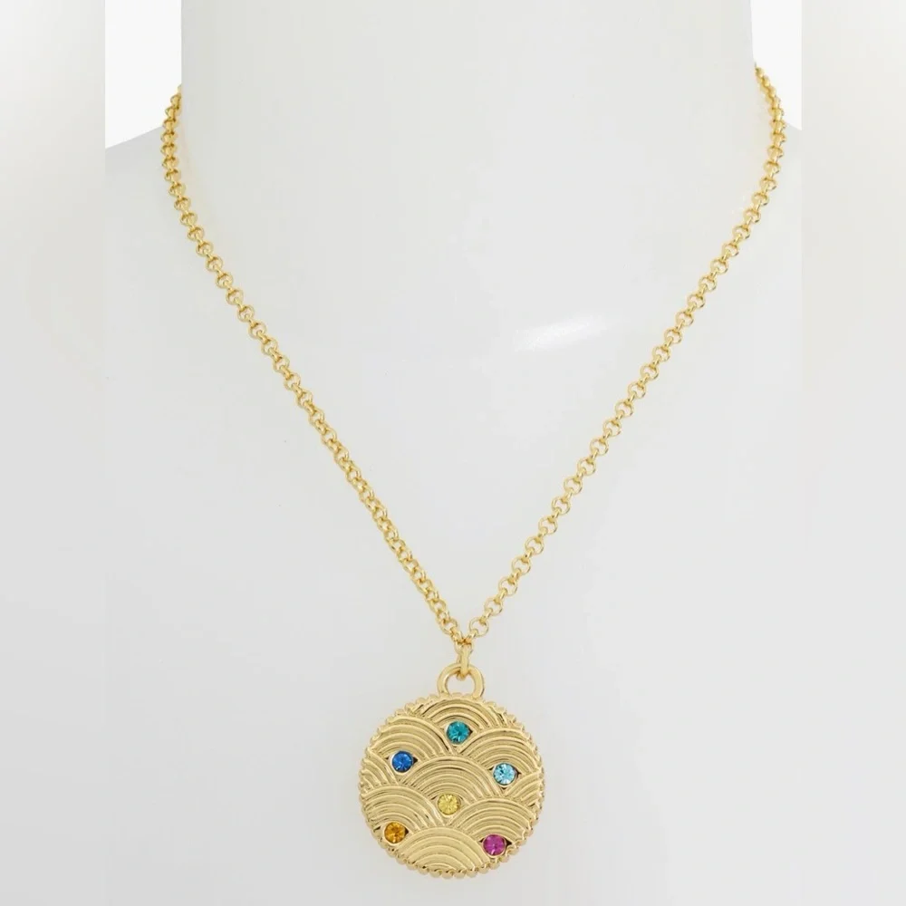 Kurt Geiger London Gold Sandstone Rainbow Crystals Pendant Necklace - Picture 8 of 8